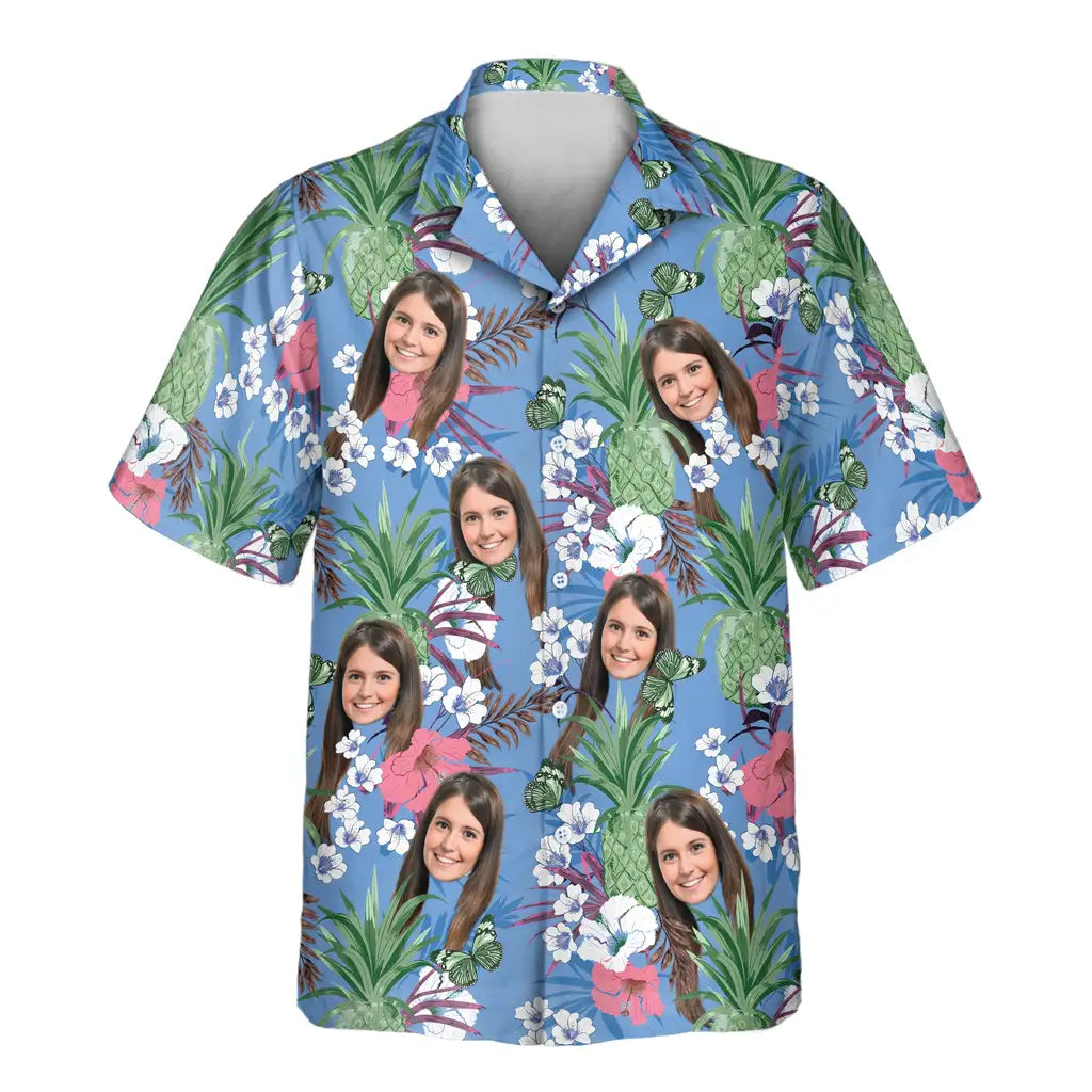 Custom Face &amp; Logo Aloha Bloom Hawaiian Shirt | Custom Gift for Beach Vacation &amp; Cruises