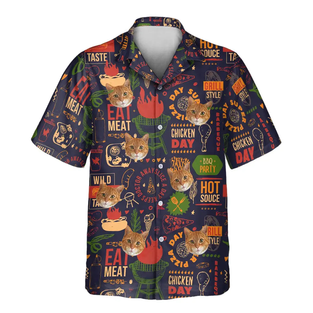 Custom Face &amp; Logo BBQ Feast Paradise Hawaiian Shirt | Perfect Backyard BBQ &amp; Summer Gathering