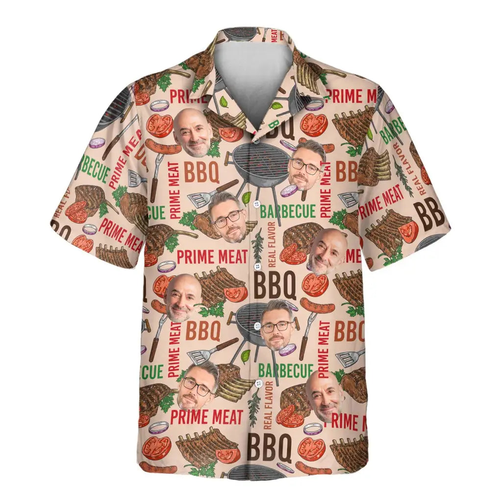Custom Face &amp; Logo Barbecue Time Hawaiian Shirt | Perfect Backyard BBQ &amp; Summer Gathering