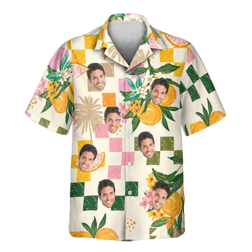 Custom Face &amp; Logo Citrus Splash Hawaiian Shirt | Fresh Summer Fruit Lover Gift