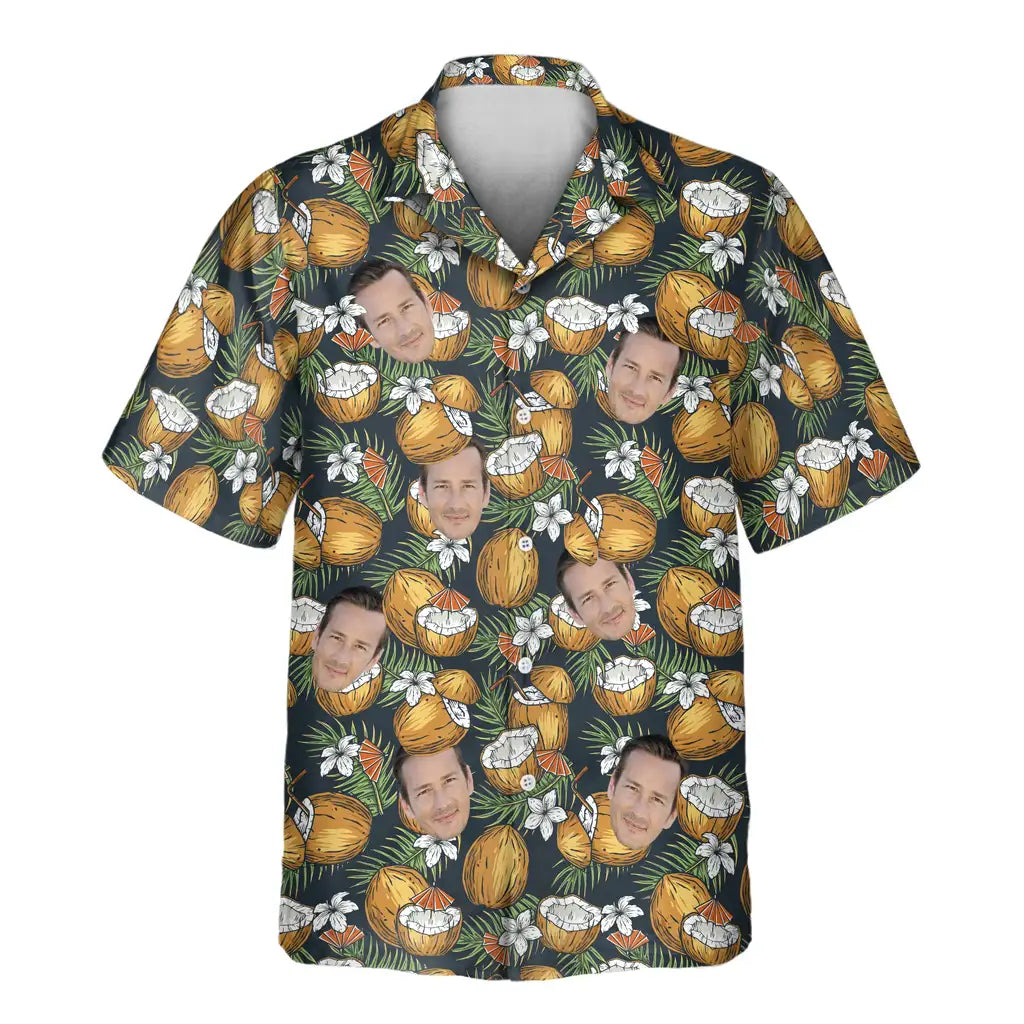 Custom Face &amp; Logo Coconut Paradise Cocktail Hawaiian Shirt | Fresh Summer Fruit Lover Gift