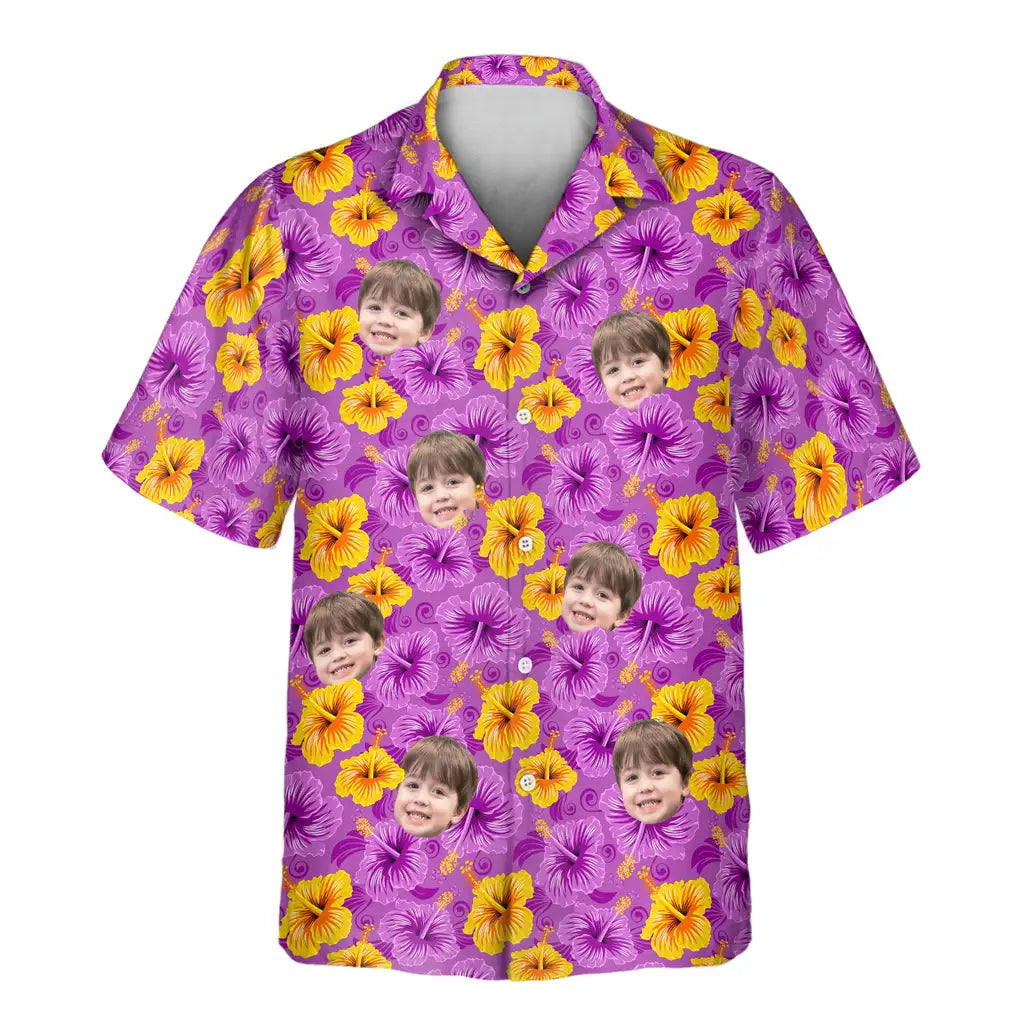 Custom Face &amp; Logo Enchanted Hibiscus Garden Hawaiian Shirt | Custom Gift for Beach Vacation &amp; Cruises