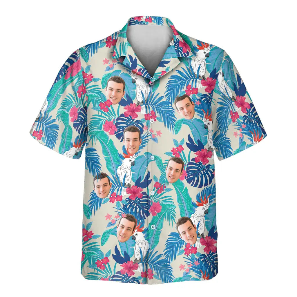 Custom Face &amp; Logo Exotic Cockatoo Paradise Hawaiian Shirt | Unique Gift for Wildlife Lovers