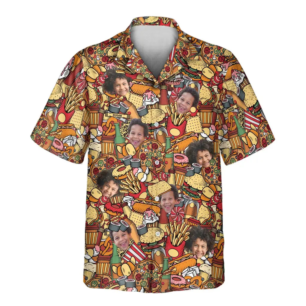 Custom Face &amp; Logo Fast Food Party Hawaiian Shirt | Unique Summer Beach Gift for Men