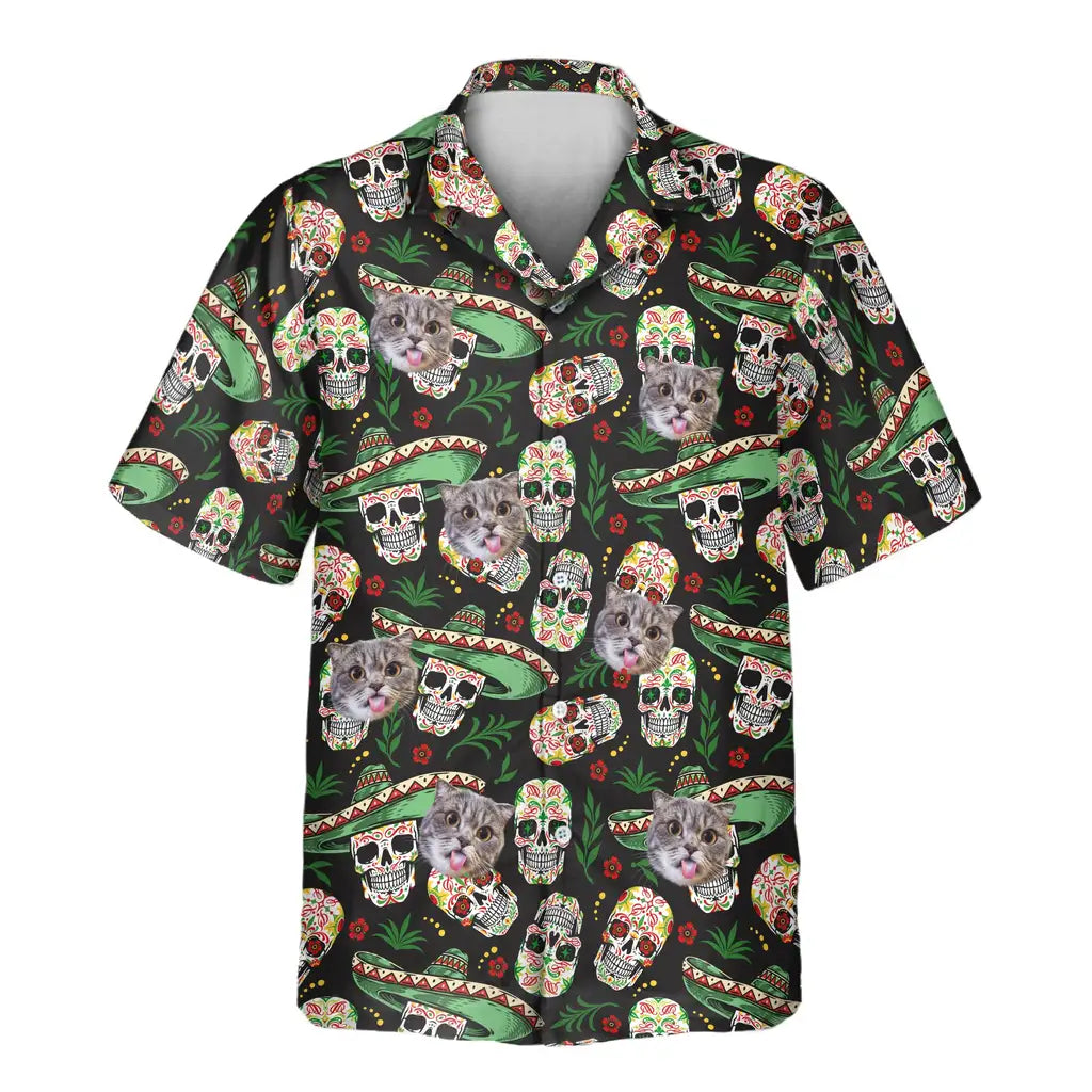 Custom Face &amp; Logo Fiesta Skull Vibes Hawaiian Shirt | Great for Themed Parties &amp; Group Events