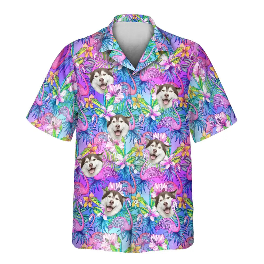 Custom Face &amp; Logo Flamingo Breeze Hawaiian Shirt | Custom Gift for Beach Vacation &amp; Cruises