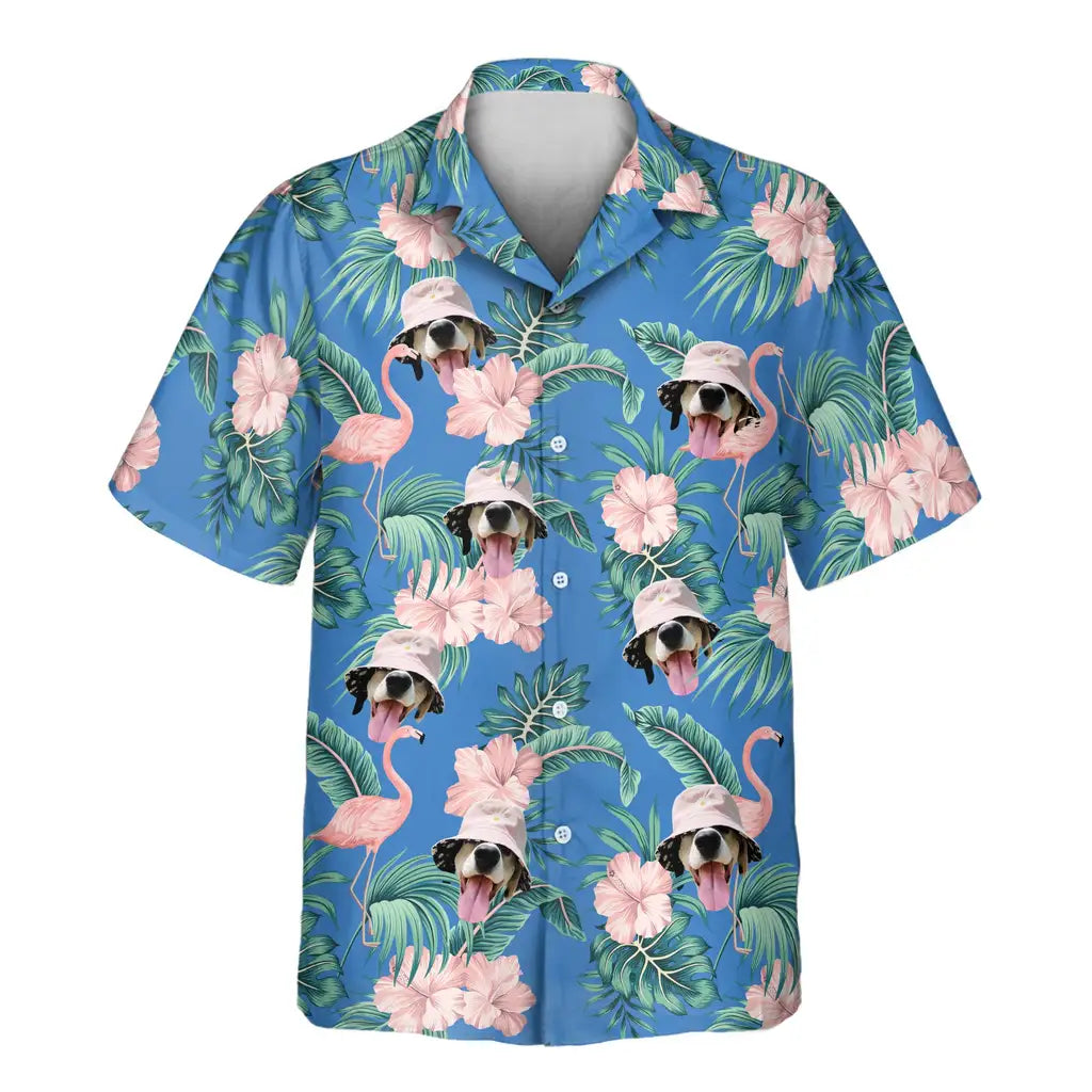 Custom Face &amp; Logo Flamingo Paradise Hawaiian Shirt | Custom Gift for Beach Vacation &amp; Cruises