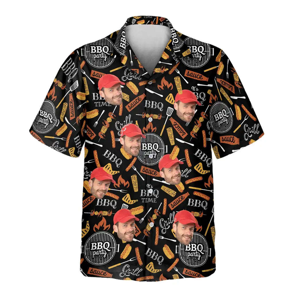 Custom Face &amp; Logo Grill Master Hawaiian Shirt | Perfect Backyard BBQ &amp; Summer Gathering