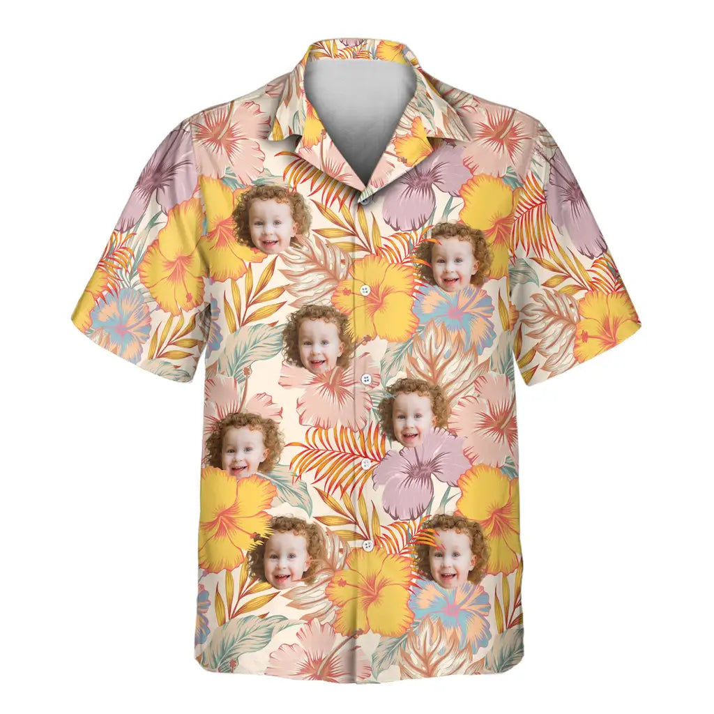 Custom Face &amp; Logo Hibiscus Summer Hawaiian Shirt | Custom Gift for Beach Vacation &amp; Cruises