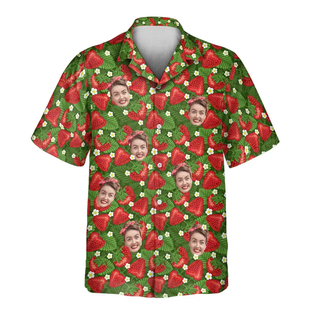 Custom Face &amp; Logo Juicy Strawberry Tropics Hawaiian Shirt | Fresh Summer Fruit Lover Gift