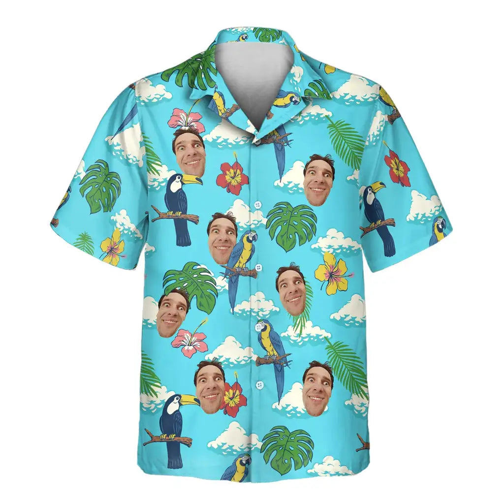 Custom Face &amp; Logo Jungle Bird Paradise Hawaiian Shirt | Unique Gift for Wildlife Lovers