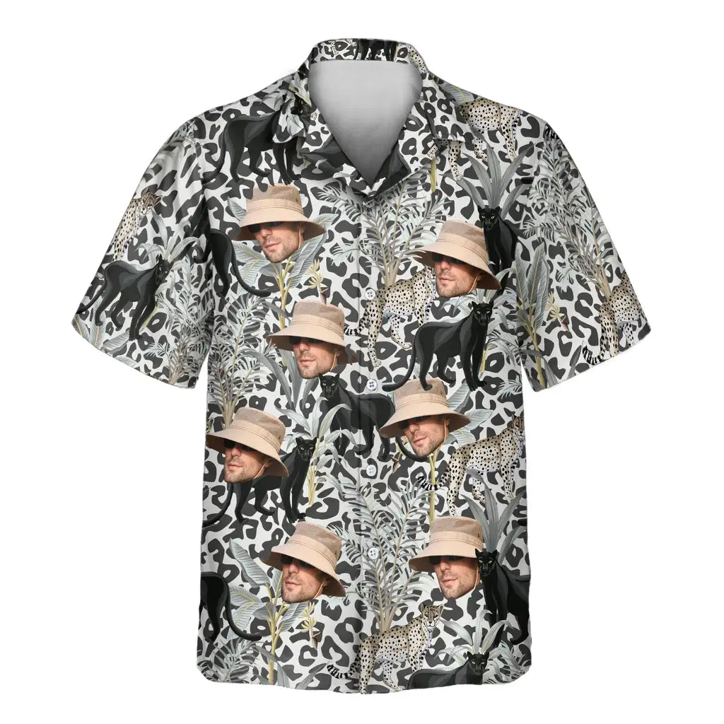 Custom Face &amp; Logo Jungle Prowl Hawaiian Shirt | Unique Gift for Wildlife Lovers