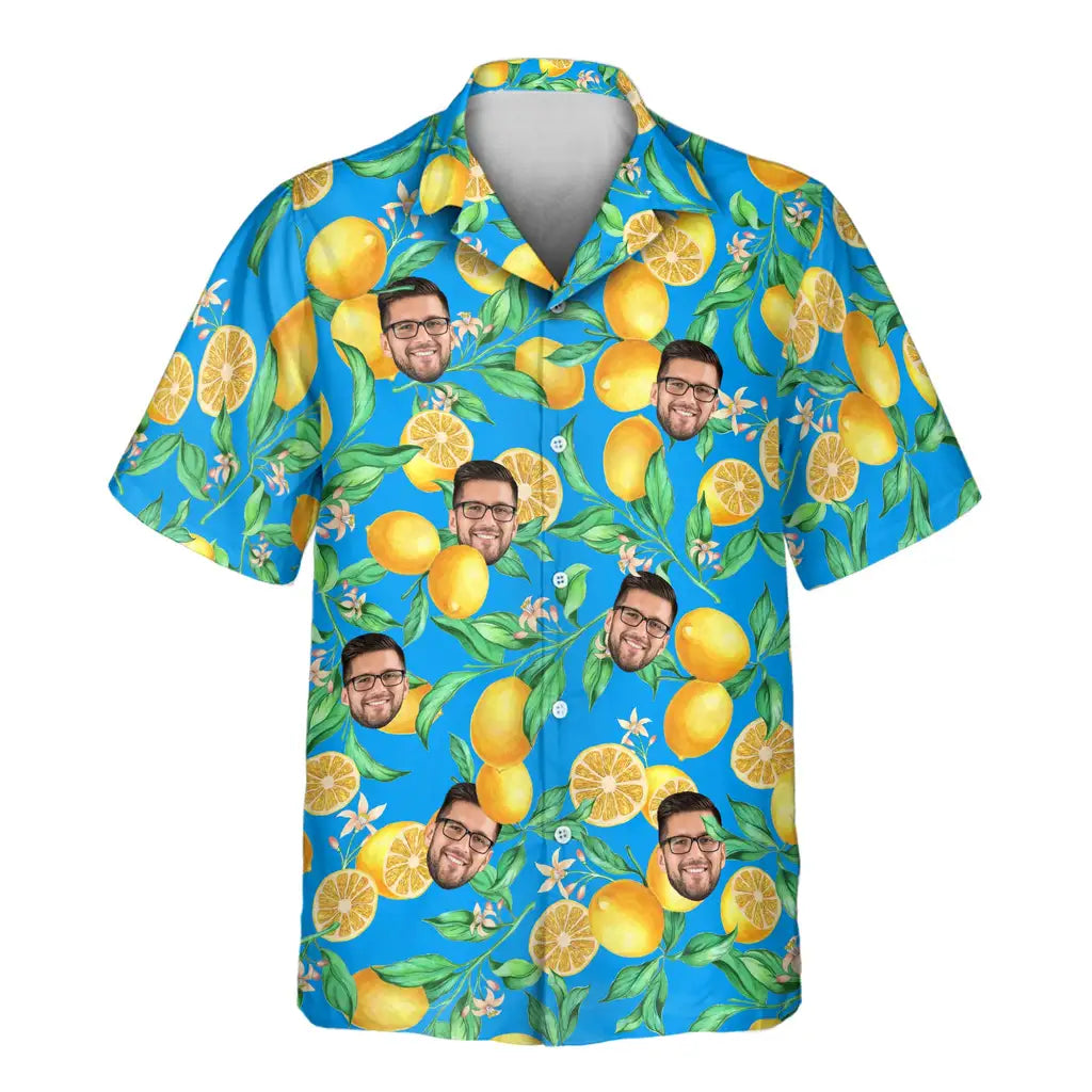 Custom Face &amp; Logo Lemon Grove Breeze Hawaiian Shirt | Fresh Summer Fruit Lover Gift