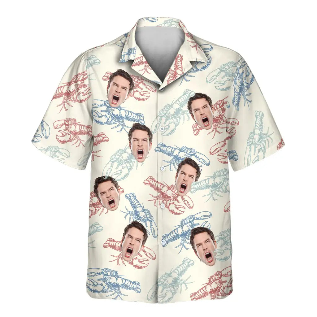 Custom Face &amp; Logo Lobster Fest Hawaiian Shirt | Perfect Backyard BBQ &amp; Summer Gathering
