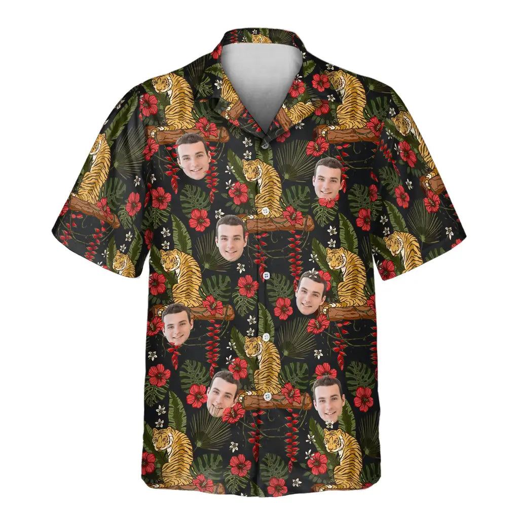 Custom Face &amp; Logo Majestic Jungle Tiger Hawaiian Shirt | Unique Gift for Wildlife Lovers
