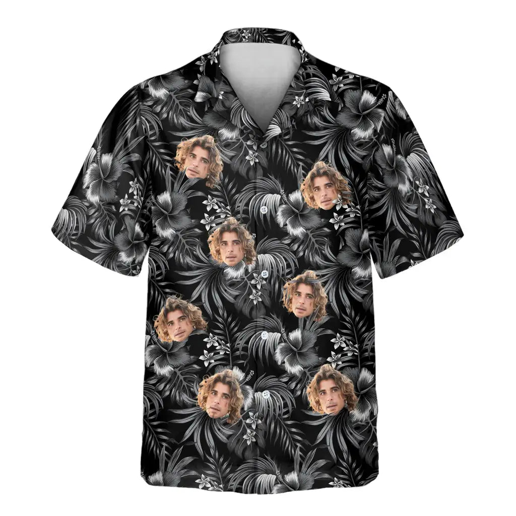 Custom Face &amp; Logo Midnight Hibiscus Paradise Hawaiian Shirt | Custom Gift for Beach Vacation &amp; Cruises