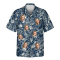 Custom Face &amp; Logo Navy Hibiscus Paradise Hawaiian Shirt | Unique Summer Beach Gift for Men