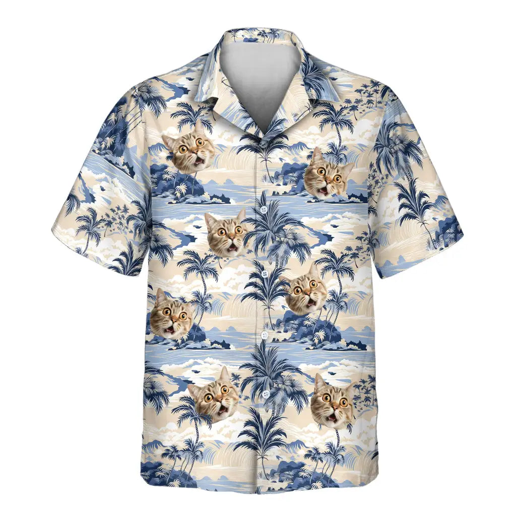 Custom Face &amp; Logo Nostalgic Tropical Paradise Hawaiian Shirt | Personalized Summer Gift for Dad &amp; Friends