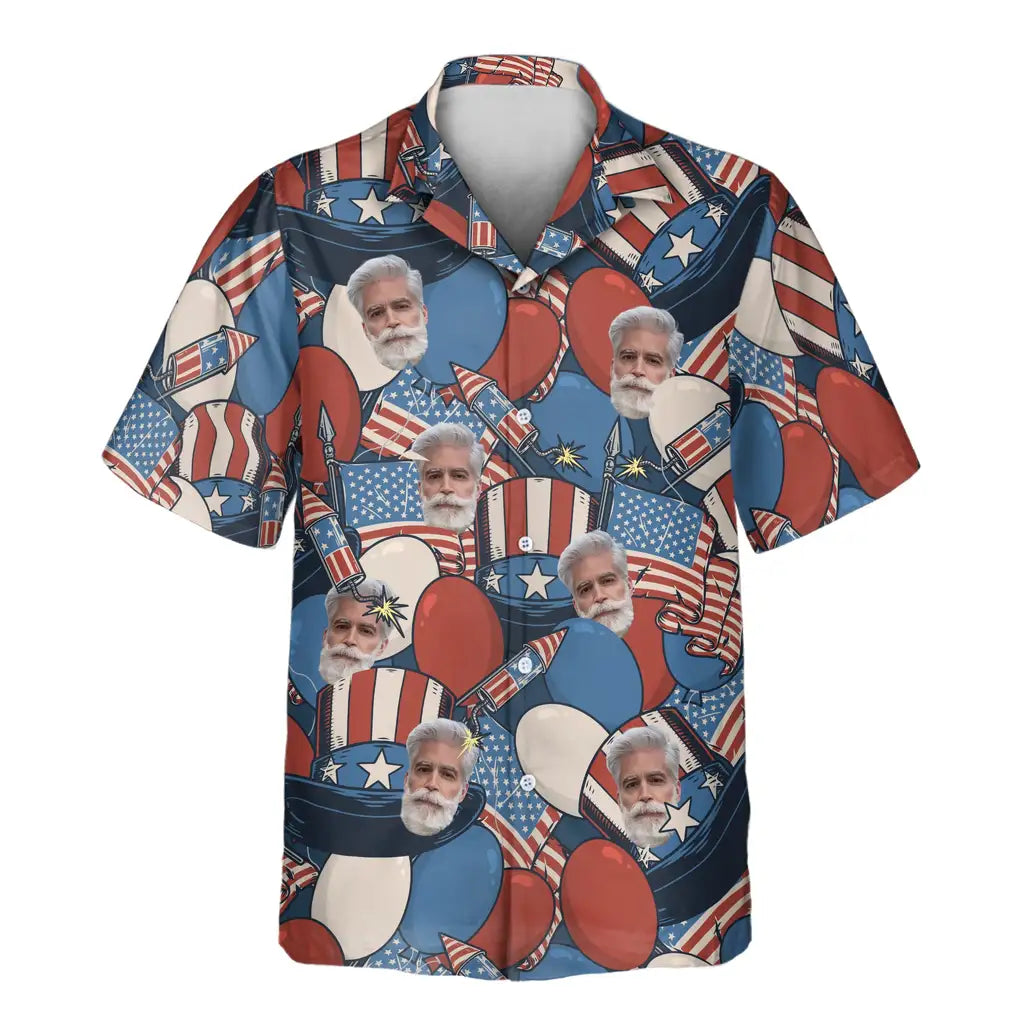 Custom Face &amp; Logo Retro American Patriotism Hawaiian Shirt | Perfect Vacation &amp; Tropical Party Wear
