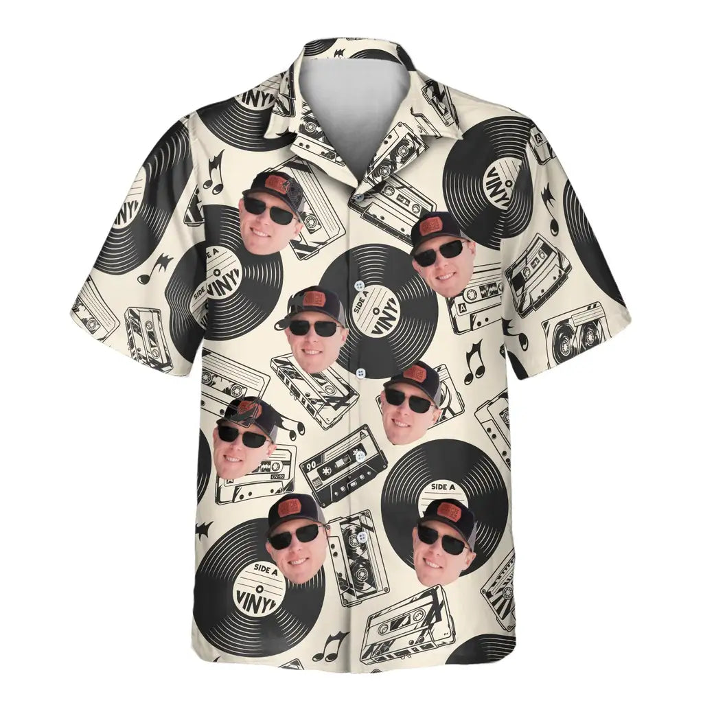 Custom Face &amp; Logo Retro Record Vibes Hawaiian Shirt | Perfect Vacation &amp; Tropical Party Wear
