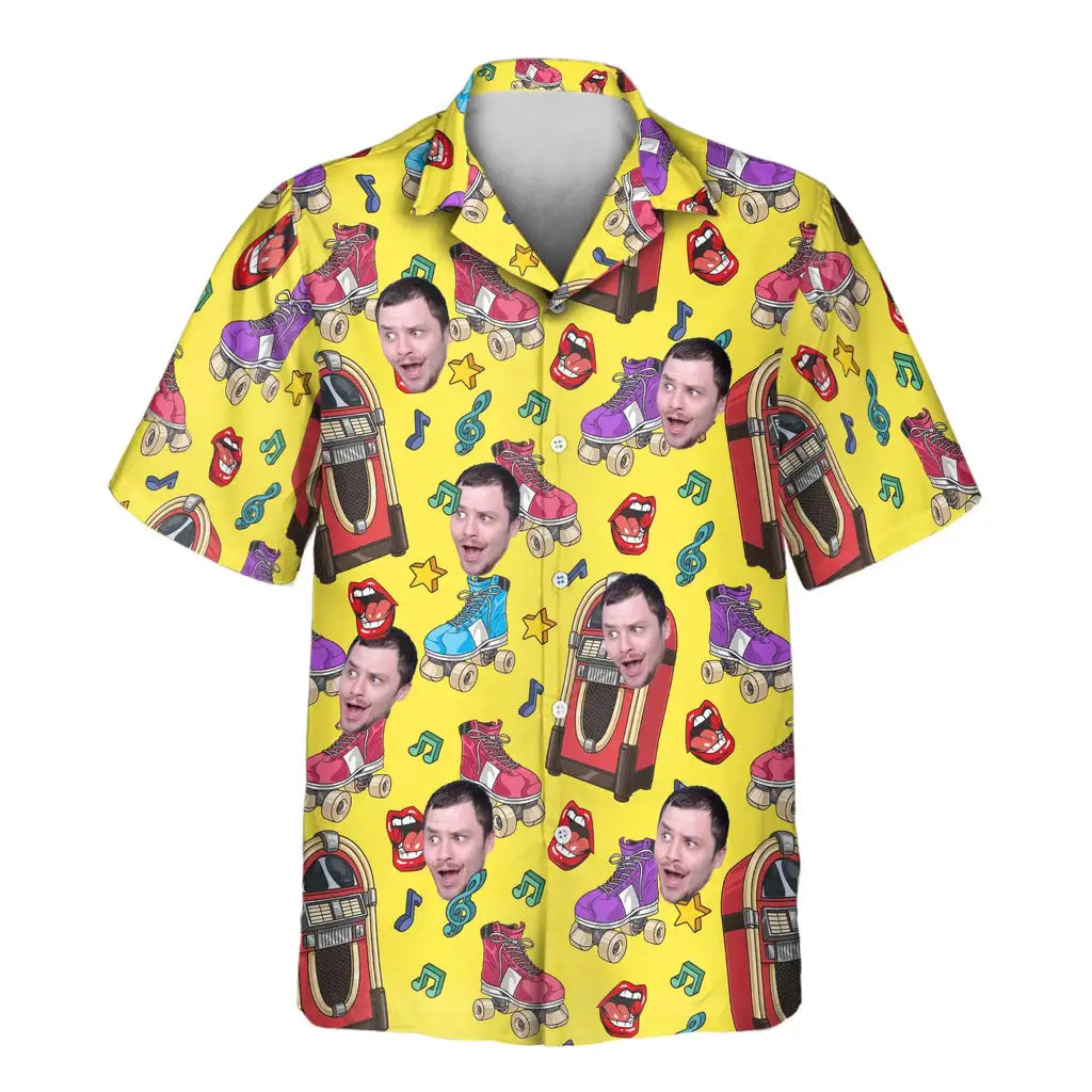 Custom Face &amp; Logo Retro Vinyl Vibes Hawaiian Shirt | Perfect Vacation &amp; Tropical Party Wear