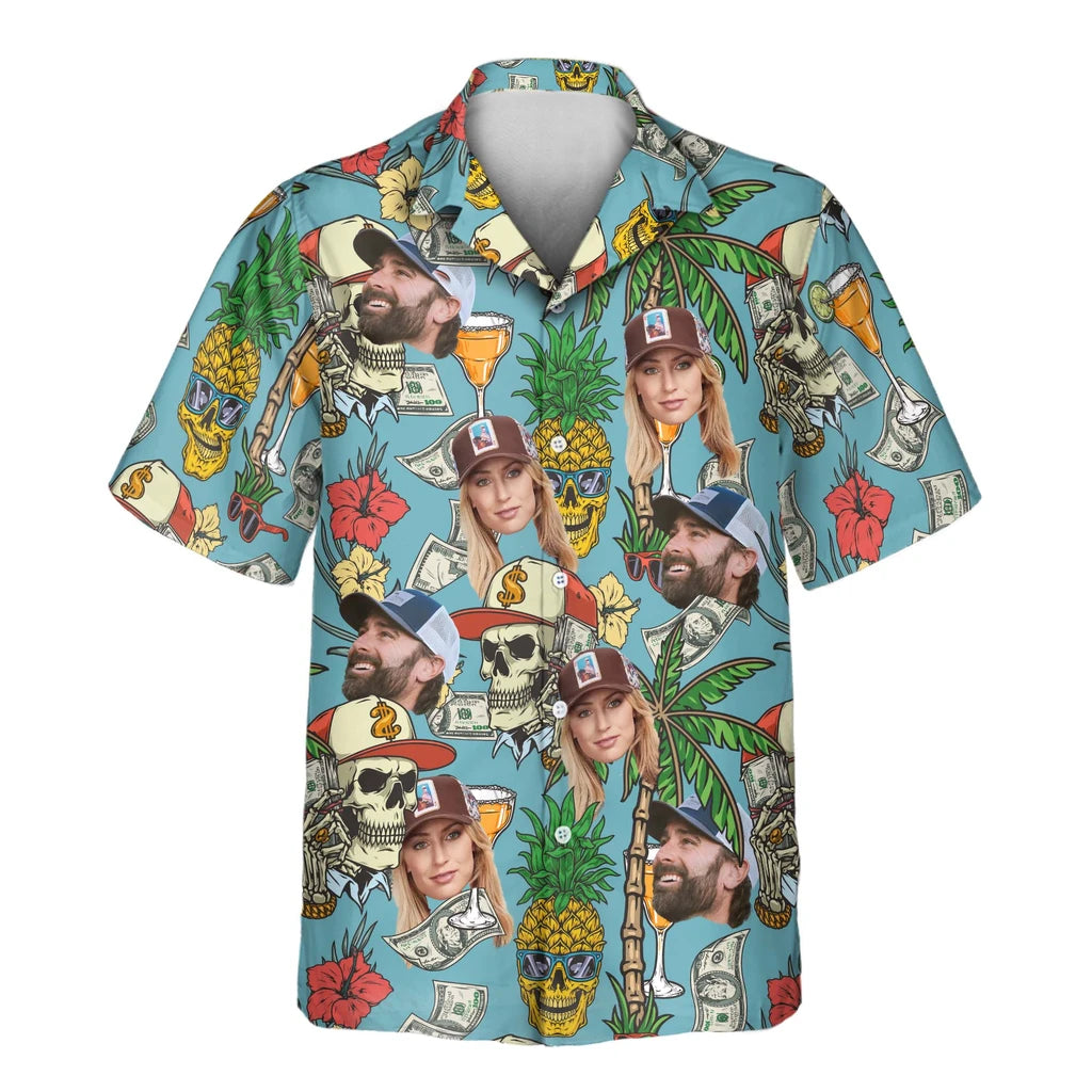 Custom Face &amp; Logo Rich Skull Paradise Hawaiian Shirt | Great for Themed Parties &amp; Group Events