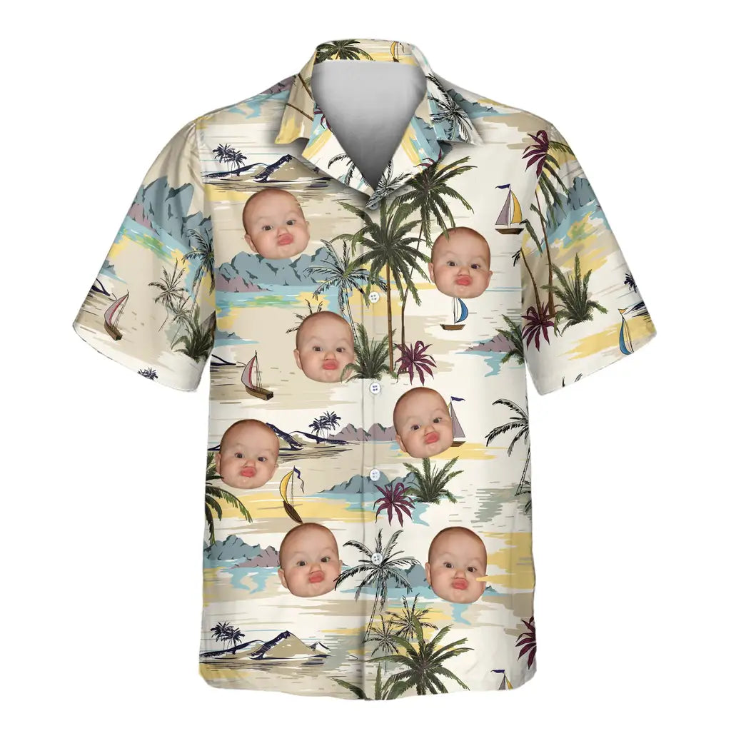 Custom Face &amp; Logo Tranquil Island Hawaiian Shirt | Unique Summer Beach Gift for Men