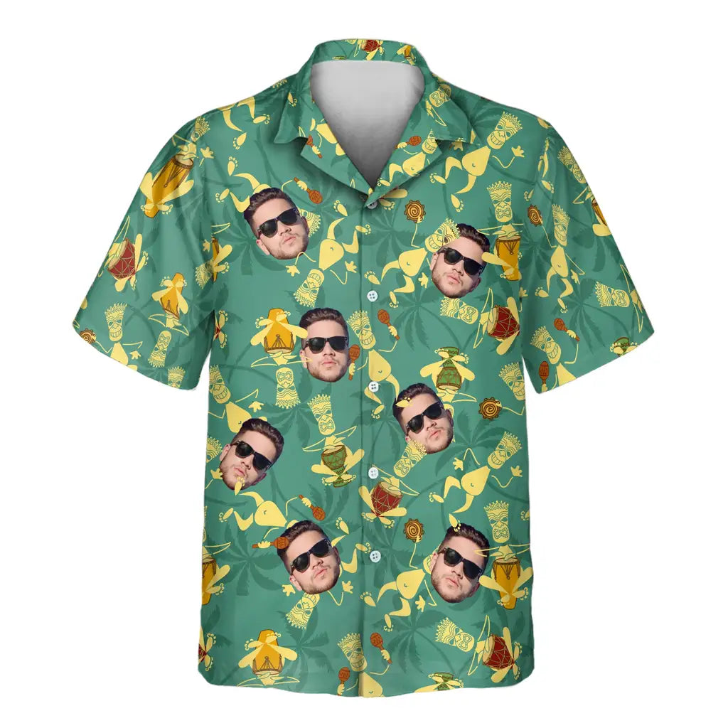 Custom Face &amp; Logo Tribal Rhythm Vibes Hawaiian Shirt | Unique Summer Beach Gift for Men