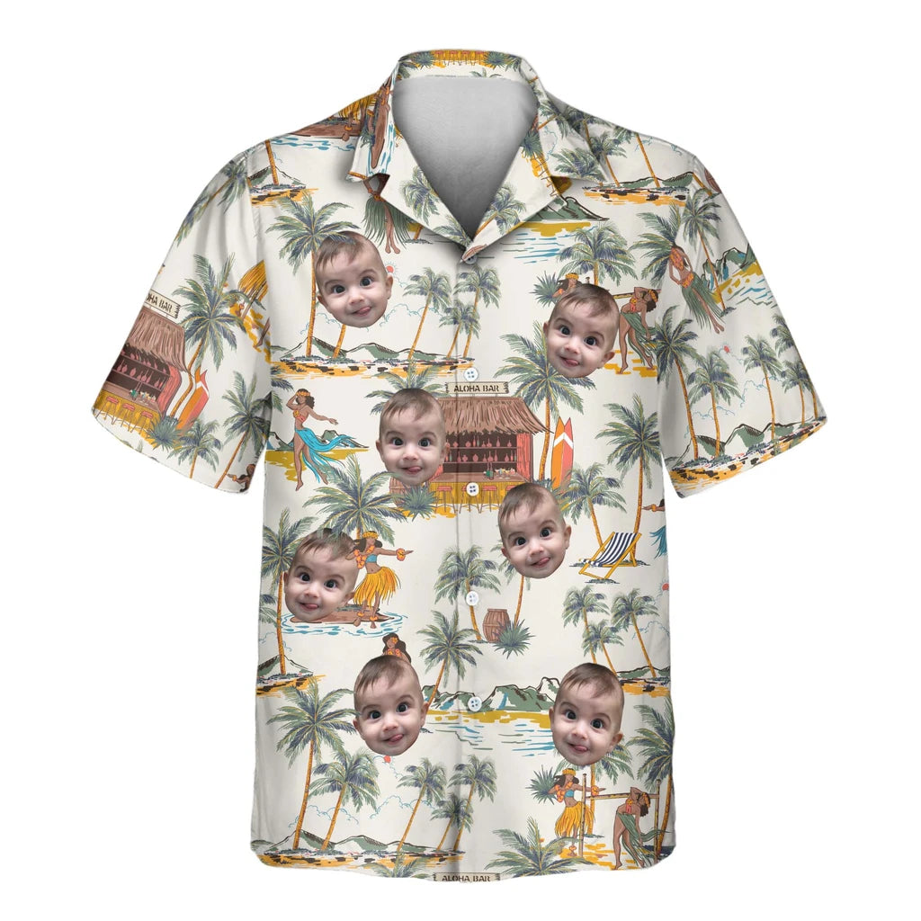 Custom Face &amp; Logo Tropical Escape Hawaiian Shirt | Unique Summer Beach Gift for Men