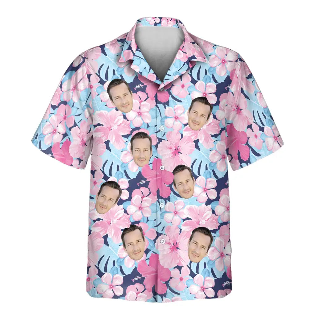 Custom Face &amp; Logo Tropical Floral Escape Hawaiian Shirt | Custom Gift for Beach Vacation &amp; Cruises