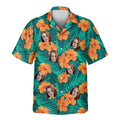 Custom Face &amp; Logo Tropical Flowers and Palm Leaves Hawaiian Shirt | Unique Summer Beach Gift for Men