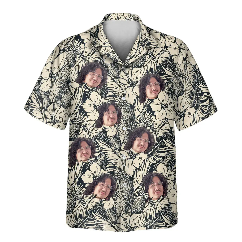 Custom Face &amp; Logo Tropical Garden Elegance Hawaiian Shirt | Unique Summer Beach Gift for Men