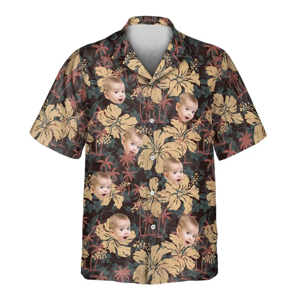 Custom Face &amp; Logo Tropical Grunge Bloom Hawaiian Shirt | Custom Gift for Beach Vacation &amp; Cruises