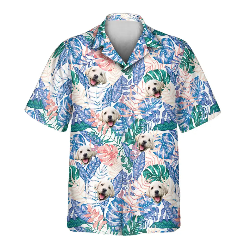 Custom Face &amp; Logo Tropical Leaf Fusion Hawaiian Shirt | Unique Summer Beach Gift for Men