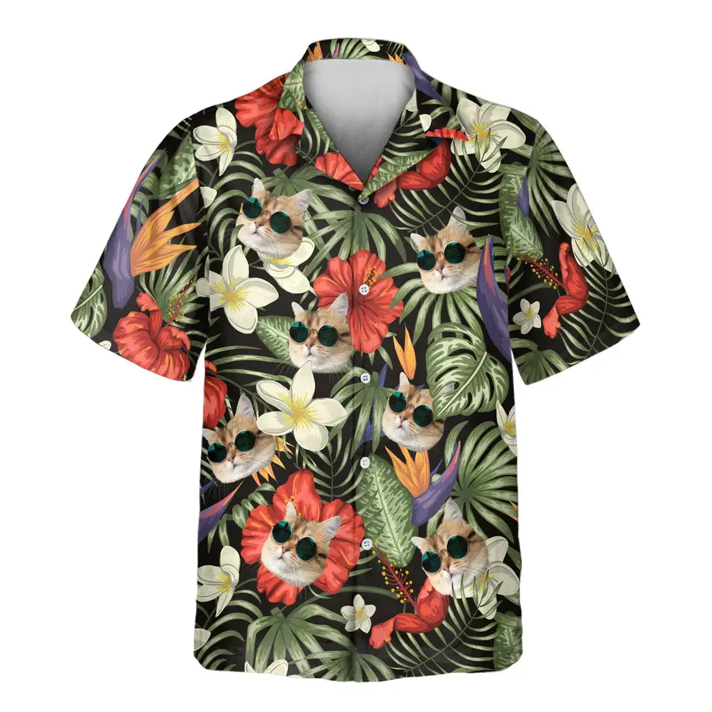 Custom Face &amp; Logo Tropical Oasis Hawaiian Shirt | Unique Summer Beach Gift for Men