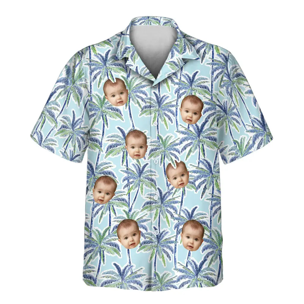 Custom Face &amp; Logo Palm Breeze Hawaiian Shirt | Unique Summer Beach Gift for Men