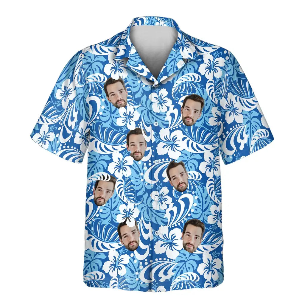 Custom Face &amp; Logo Royal Blue Tropics Hawaiian Shirt | Unique Summer Beach Gift for Men