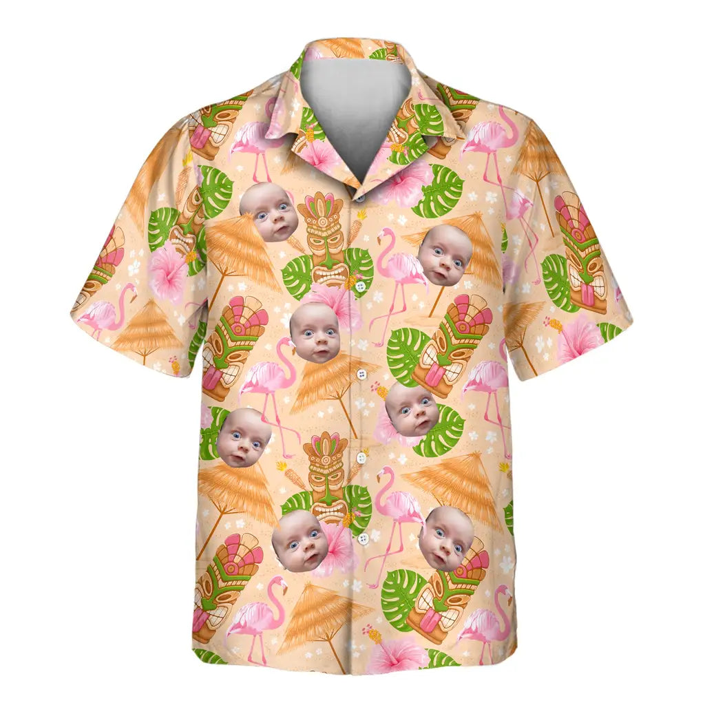 Custom Face &amp; Logo Tropical Tiki Grill Fest Hawaiian Shirt | Perfect Backyard BBQ &amp; Summer Gathering