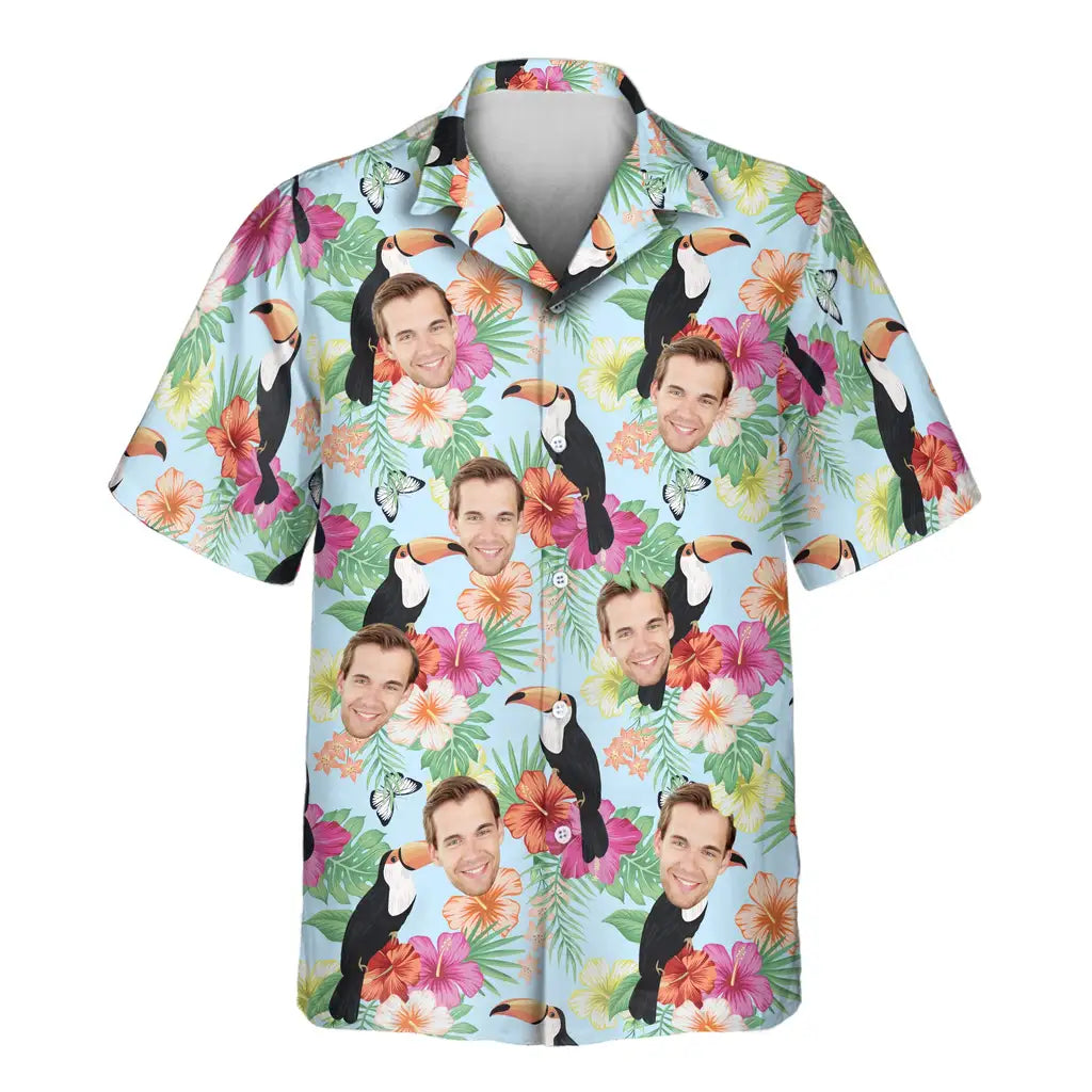 Custom Face &amp; Logo Tropical Toucan Hawaiian Shirt | Unique Gift for Wildlife Lovers