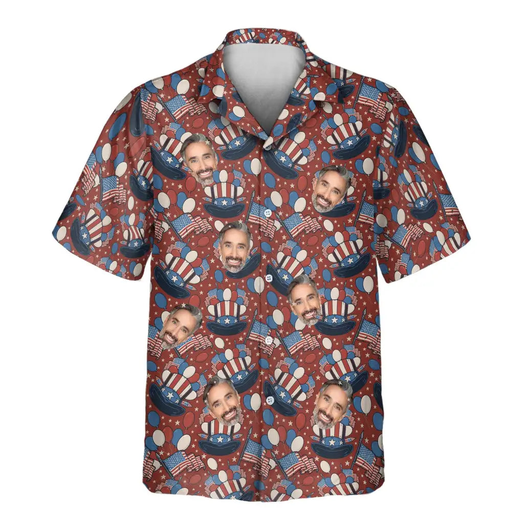 Custom Face &amp; Logo Uncle Sam Celebration Hawaiian Shirt | Perfect 4th of July &amp; Patriotic Celebration