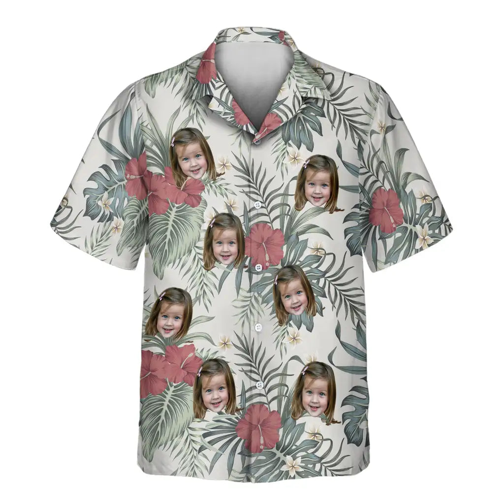 Custom Face &amp; Logo Vintage Floral Paradise Hawaiian Shirt | Perfect Vacation &amp; Tropical Party Wear