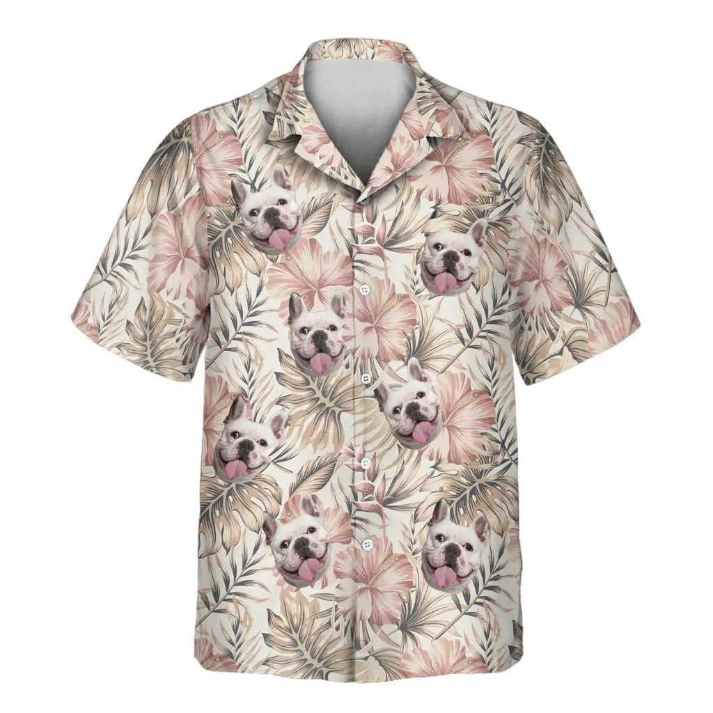 Custom Face &amp; Logo Vintage Palm Hibiscus Hawaiian Shirt | Perfect Vacation &amp; Tropical Party Wear