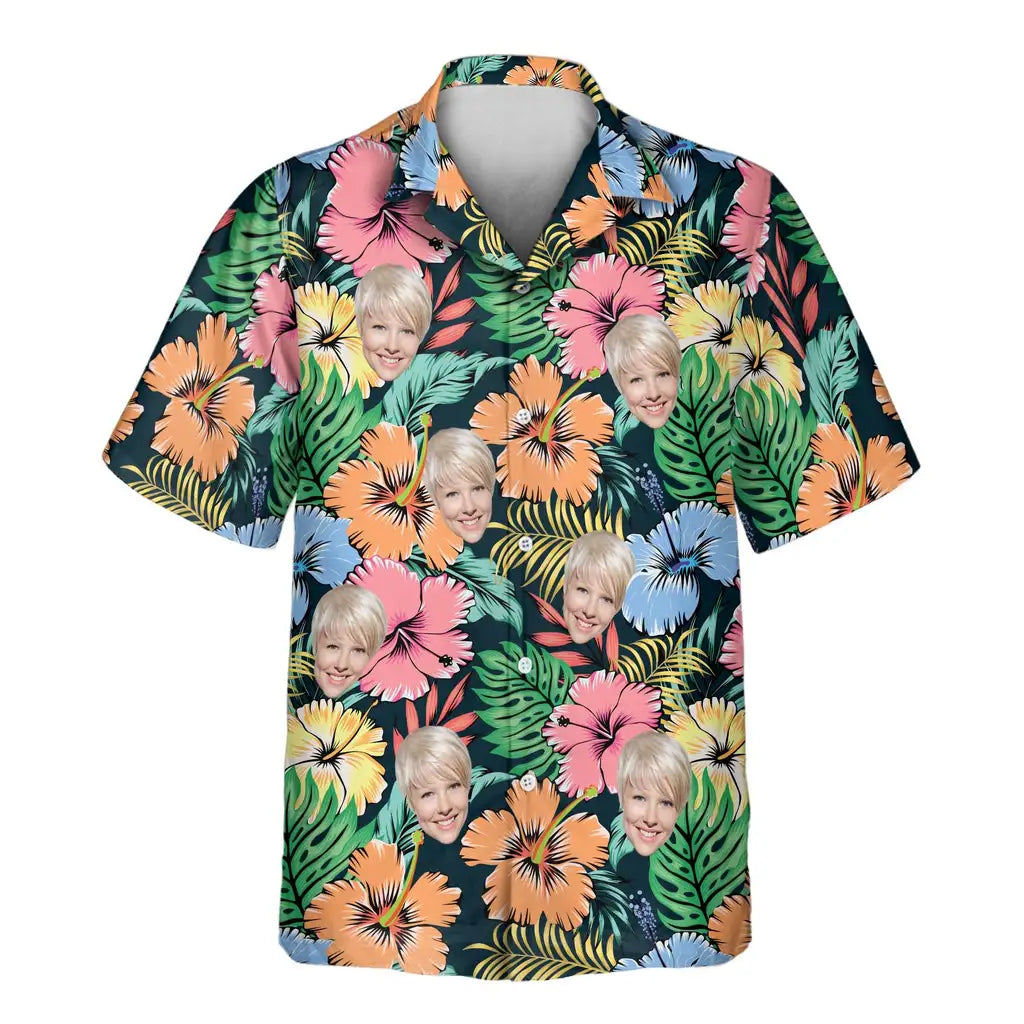 Custom Face &amp; Logo Vivid Summer Hawaiian Shirt | Unique Summer Beach Gift for Men