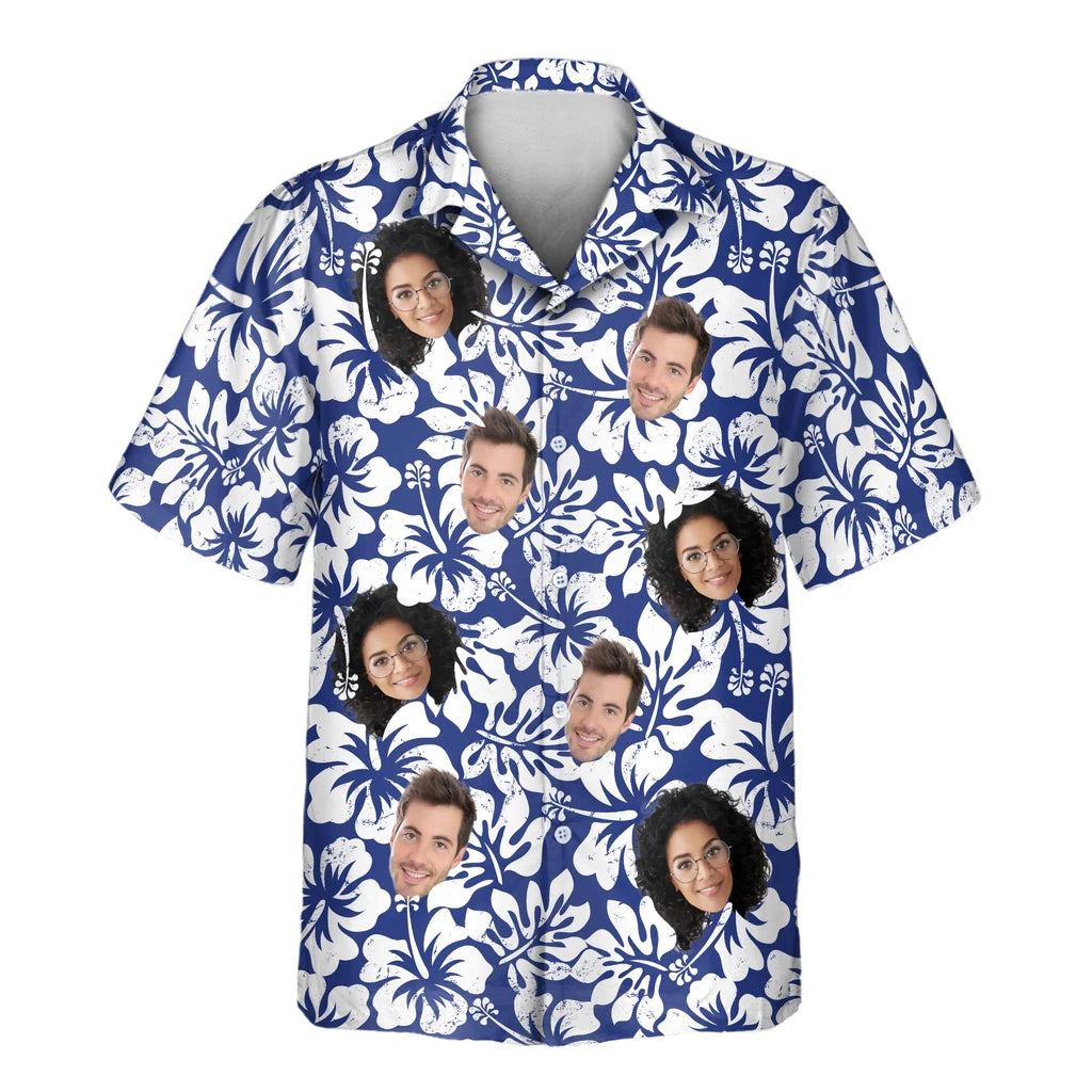 Custom Face &amp; Logo Weathered Tropic Hibiscus Hawaiian Shirt | Custom Gift for Beach Vacation &amp; Cruises