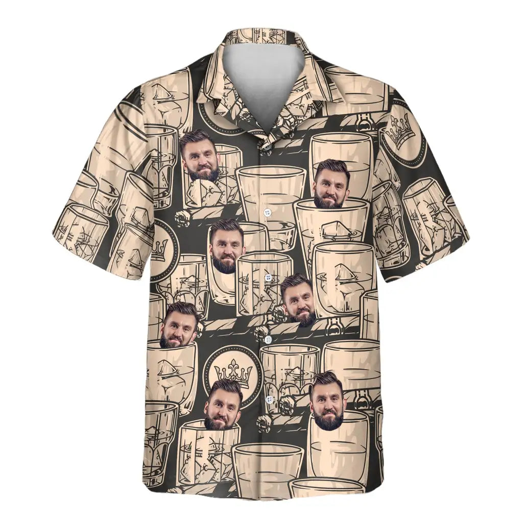 Custom Face &amp; Logo Whiskey Booze Hawaiian Shirt | Great Gift for Party Lovers &amp; Celebration