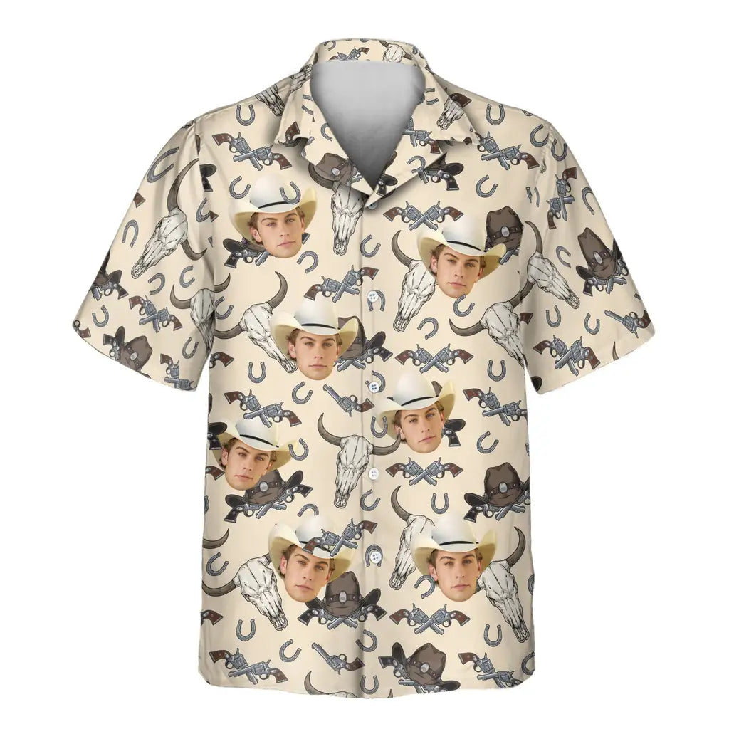 Custom Face &amp; Logo Wild West Justice Hawaiian Shirt | Unique Summer Beach Gift for Men