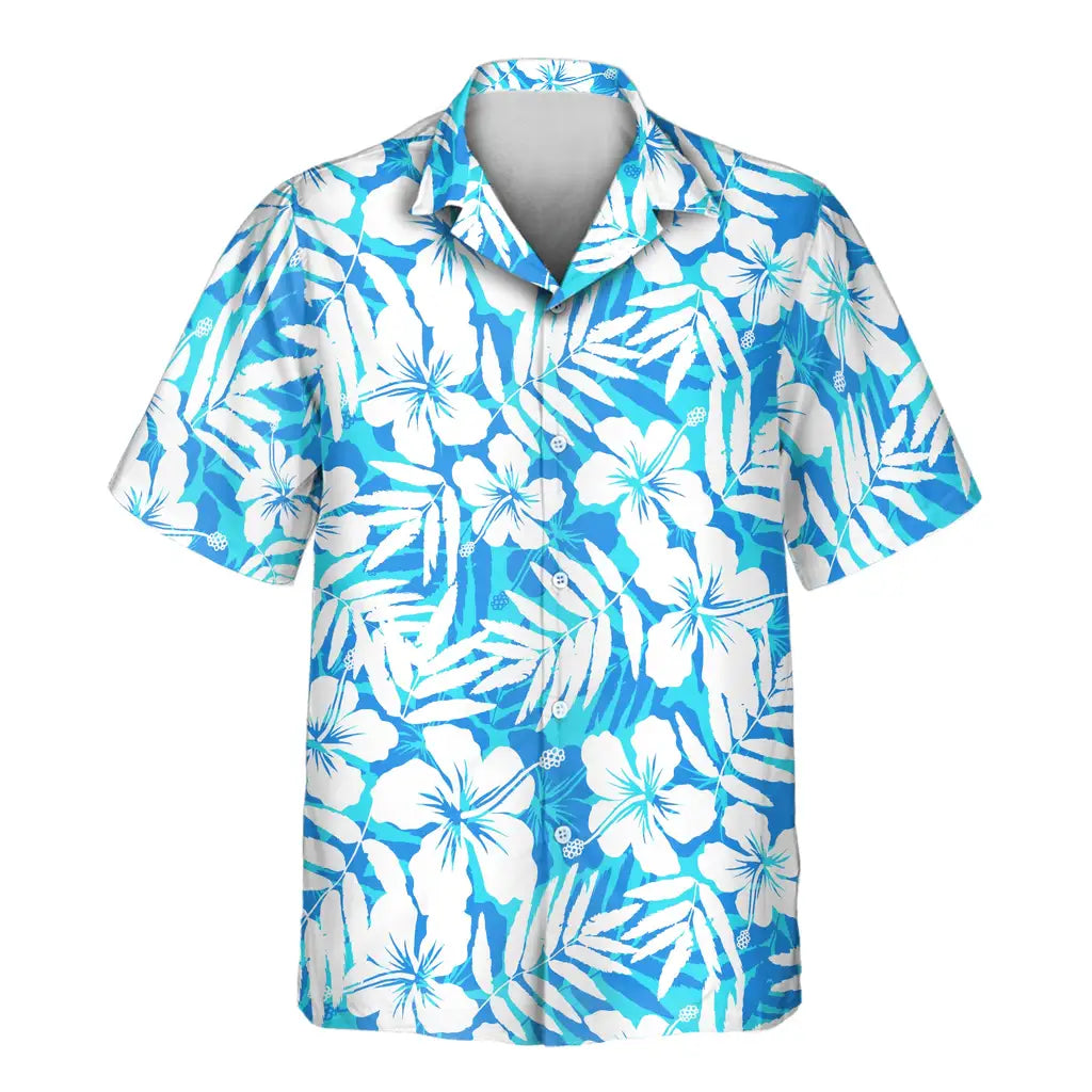 Custom Face &amp; Logo Blue Hibiscus Breeze Hawaiian Shirt | Custom Gift for Beach Vacation &amp; Cruises