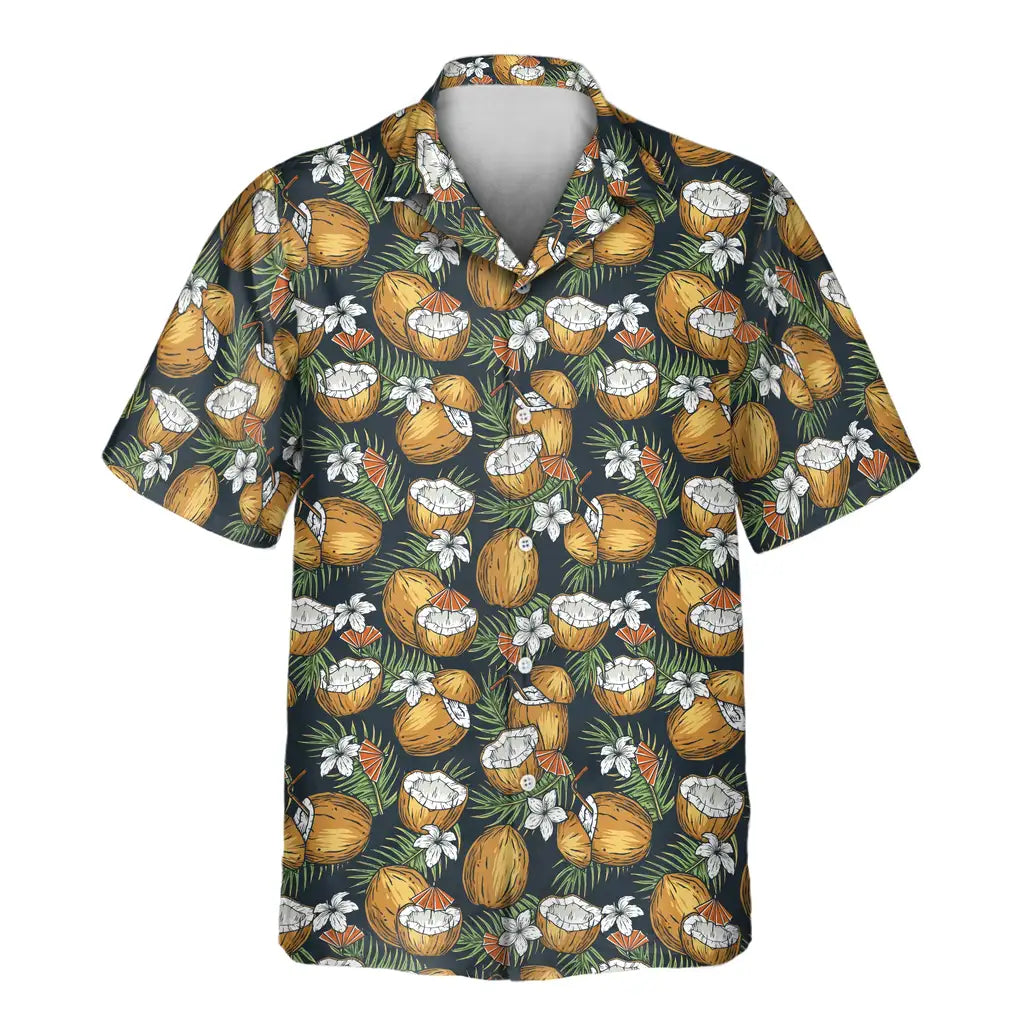 Custom Face &amp; Logo Coconut Paradise Cocktail Hawaiian Shirt | Fresh Summer Fruit Lover Gift