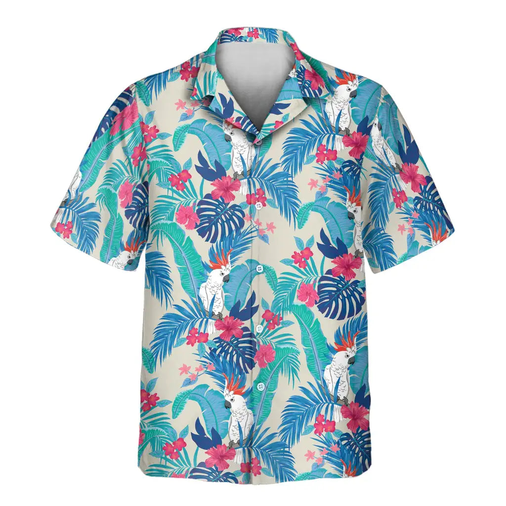 Custom Face &amp; Logo Exotic Cockatoo Paradise Hawaiian Shirt | Unique Gift for Wildlife Lovers