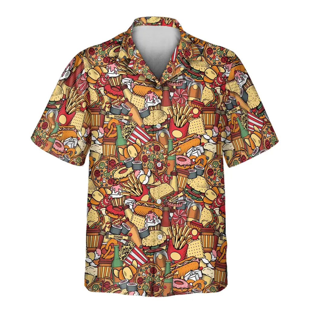 Custom Face &amp; Logo Fast Food Party Hawaiian Shirt | Unique Summer Beach Gift for Men